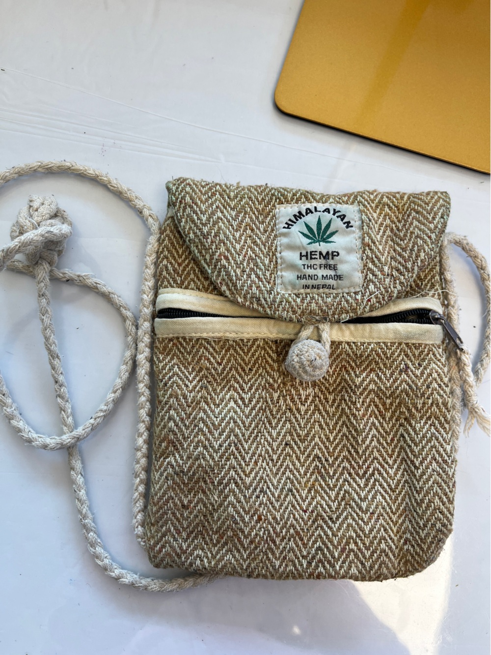 Himalayan Hemp Handmade Nepal Zigzag Crossbody Shoulder Bag Natural